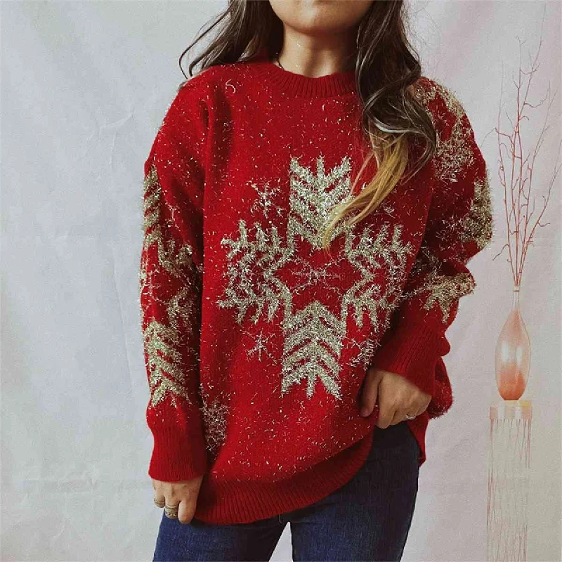 Chunky Knit Women Sweater for Winter WarmthDulce Snowflake Pattern Long Sleeve Sweater