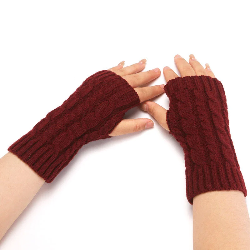 Cashmere Women Sweater with a Luxurious Soft TouchStylish Solid Burgundy Chunky Cable Knit Wrist Warmers