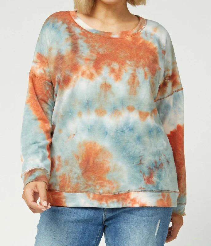 Mock - Neck Women Sweater for a Modern TwistTie Dye Sweater- Plus In Pumpkin And Blue