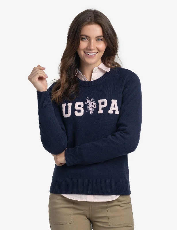 Hooded Women Sweater for Added Comfort and StyleUSPA LOGO CREW NECK SWEATER