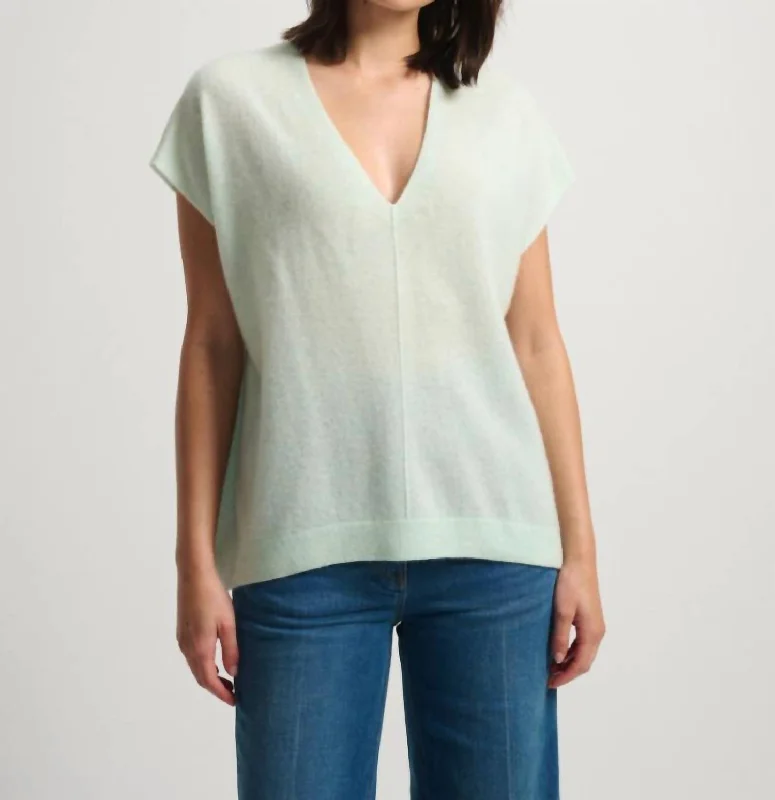 Sequin - Embellished Women Sweater for Special OccasionsV Neck Poncho Top In Seafoam Haze Heather