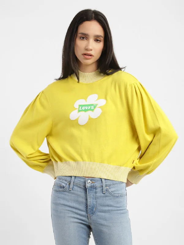 Cropped Women Sweater to Pair with High - Waisted BottomsWomen's Brand Logo High Neck Sweatshirt