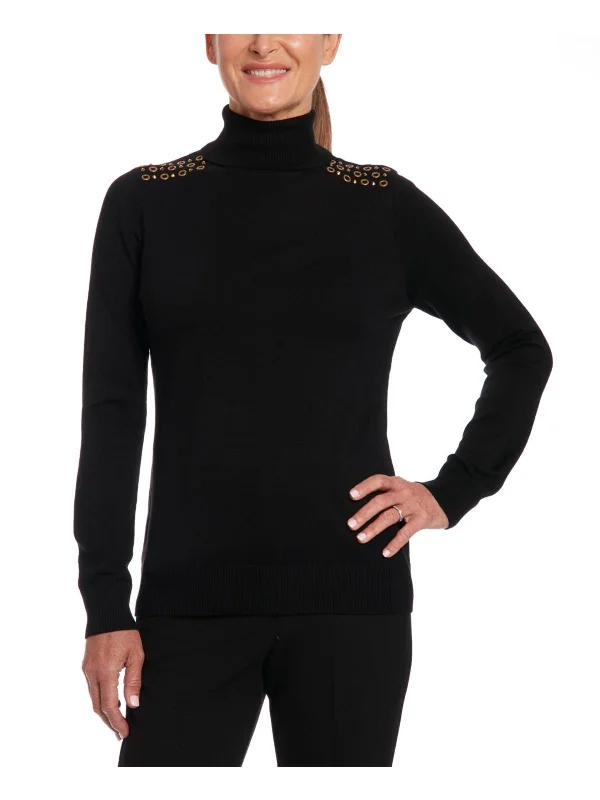 Long - Sleeve Women Sweater with Ribbed CuffsWomens Embellished Ribbed Trim Turtleneck Sweater