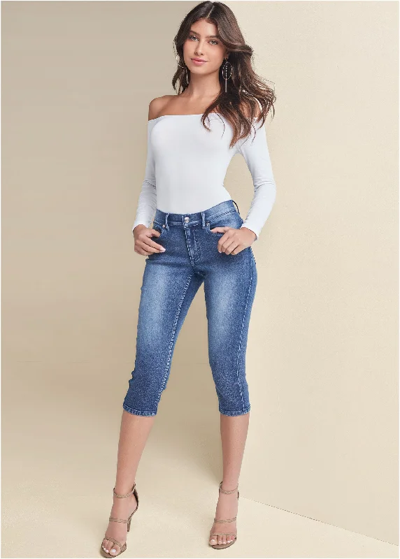 V - Neck Women Sweater to Elongate the NecklineCindy Capri Jeans - Medium Wash