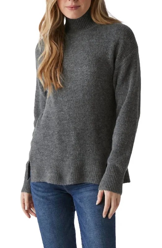 Hooded Women Sweater for Added Comfort and StyleZion Mock Neck Sweater In Charcoal