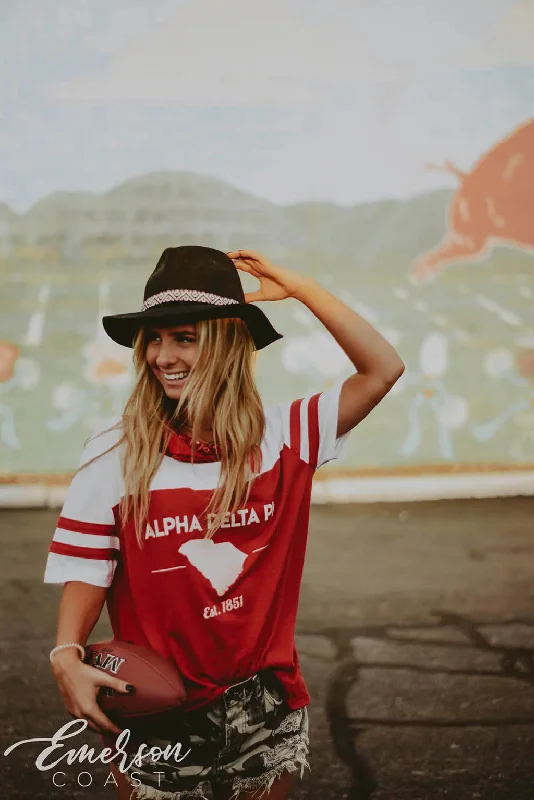 Crop Top Women T Shirt to Pair with High - Waisted BottomsAlpha Delta Pi Red Football Tee