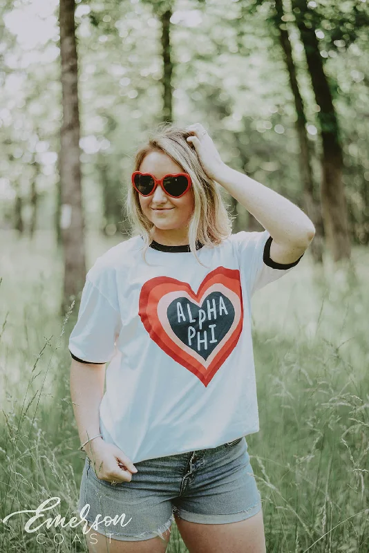 Ringer T Shirt Women with Retro - Inspired StripesAlpha Phi Heart PR Ringer Tee