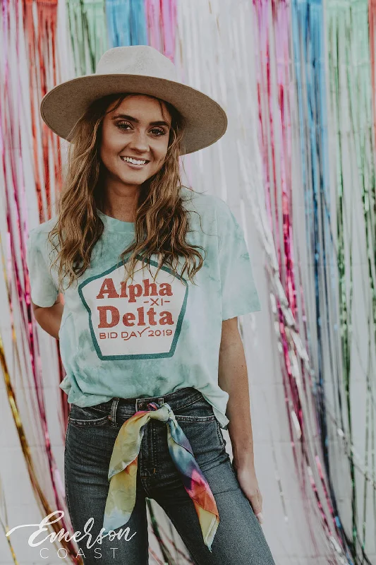 Pocketed Women T Shirt for Added FunctionalityAlpha Xi Delta Tie Dye Bid Day Tshirt