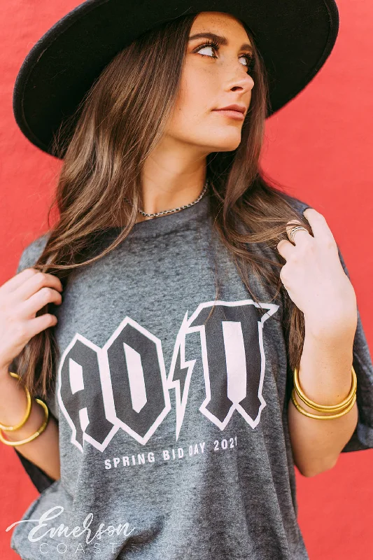 Pocketed Women T Shirt for Added FunctionalityAOII Rock n Roll Bid Day