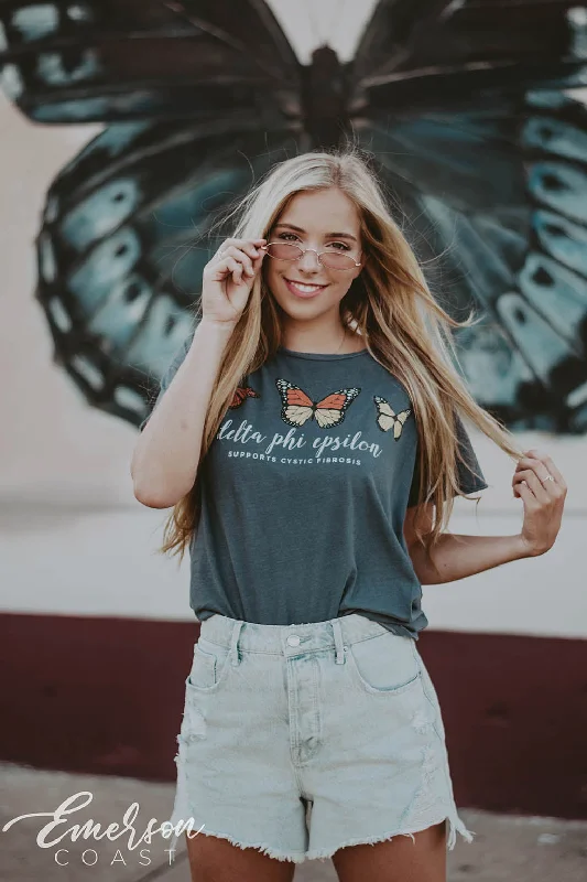 Sheer Women T Shirt for a Stylish and Alluring LookDelta Phi Epsilon Butterfly Philanthropy T-shirt