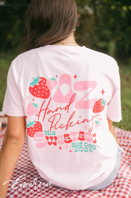 Ringer T Shirt Women with Retro - Inspired StripesDZ Hand Picking The Sweetest Bid Day Pocket Tee