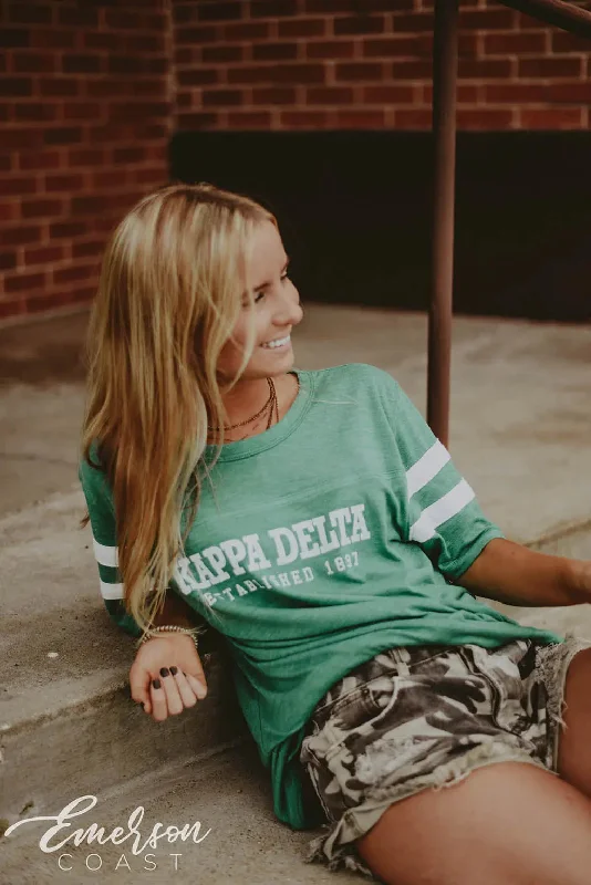 Embroidered Women T Shirt with Intricate DetailsKappa Delta Green Football T-shirt