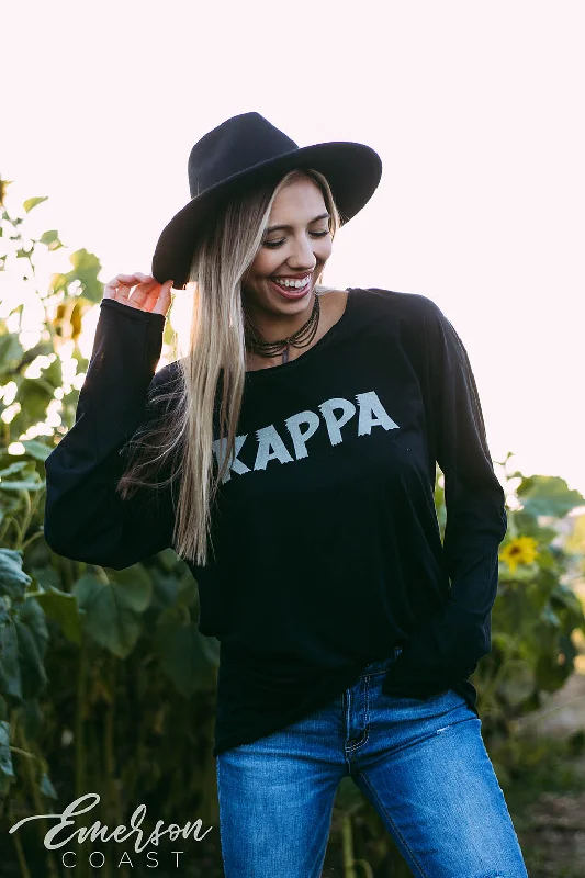 Distressed Women T Shirt with a Laid - Back AestheticKappa Kappa Gamma Simple PR Long Sleeve Tee