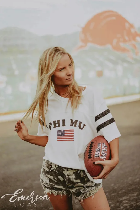 Graphic Print Women T Shirt for a Trendy StatementPhi Mu America Football T-shirt