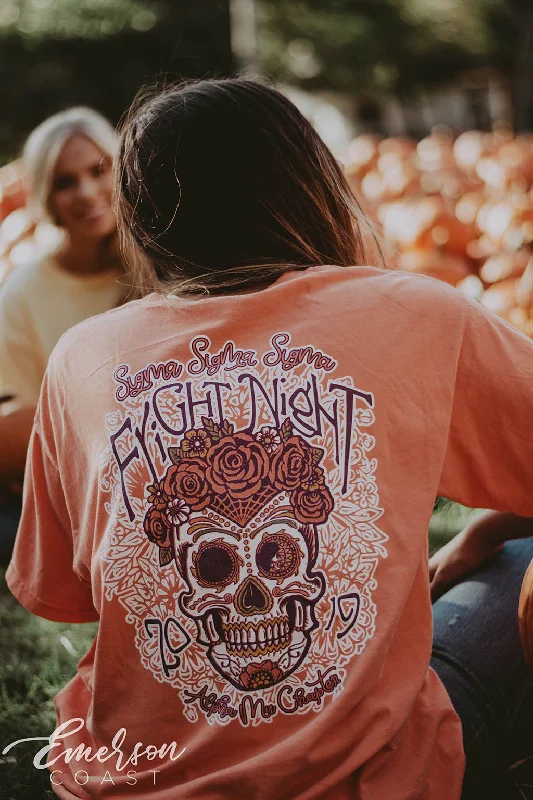 Distressed Women T Shirt with a Laid - Back AestheticTri Sigma Fright Night Tee