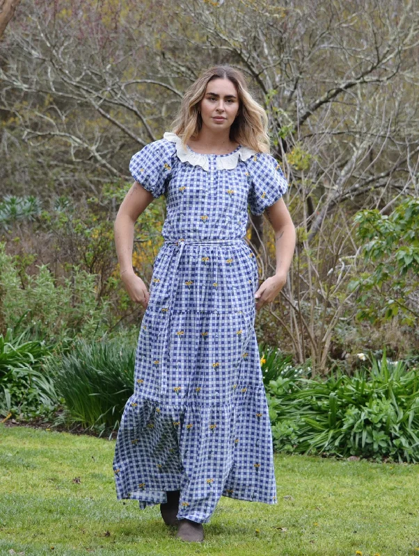 Mermaid - Style Women Dress with a Fitted Silhouette for Special OccasionsMermaid - Style Women Dress with a Fitted Silhouette for Special Occasions100% RECYCLED COTTON - DELPHINIUM BLUE GINGHAM