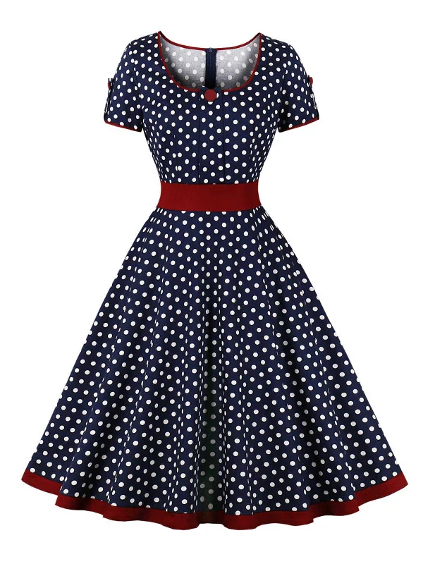 Ball Gown Women Dress with a Full Skirt for a Princess - like LookBall Gown Women Dress with a Full Skirt for a Princess - like Look1950s Contrast Polka Dots Buttoned Dress