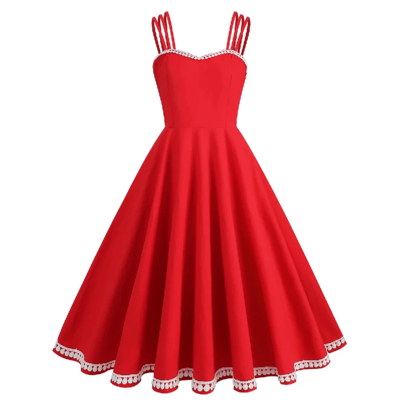 Empire Waist Women Dress to Accentuate the Bust and Conceal the WaistEmpire Waist Women Dress to Accentuate the Bust and Conceal the WaistRed 1950s Lace Strap Swing Dress