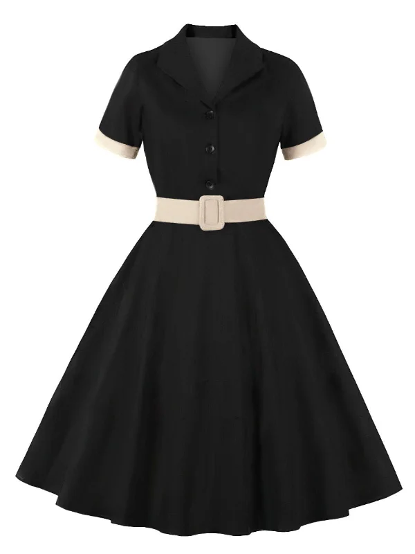 Ball Gown Women Dress with a Full Skirt for a Princess - like LookBall Gown Women Dress with a Full Skirt for a Princess - like Look1950s Retro Contrast Short-Sleeved Lapel Dress