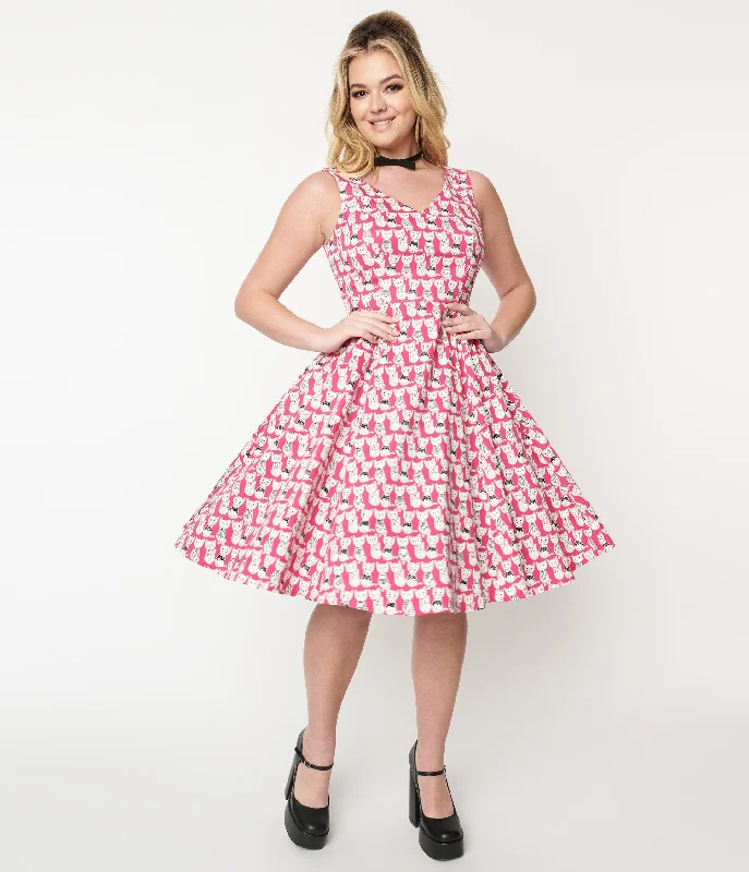 Lace - Embellished Women Dress for an Elegant and Sophisticated AppearanceLace - Embellished Women Dress for an Elegant and Sophisticated Appearance1950s Style Hot Pink Cat Print Sleeveless Swing Dress