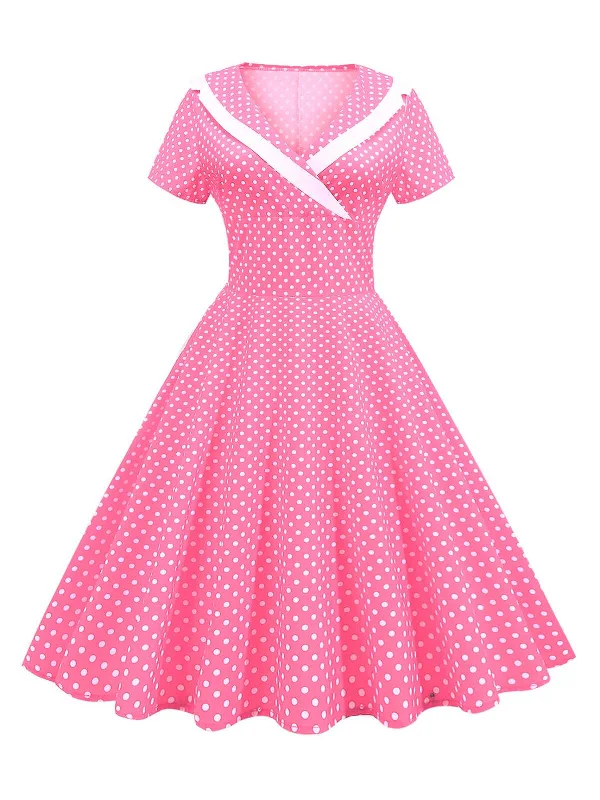 Strapless Women Dress with a Built - in Bra for Comfort and SupportStrapless Women Dress with a Built - in Bra for Comfort and Support1950s V-Neck Polka Dots Swing Dress