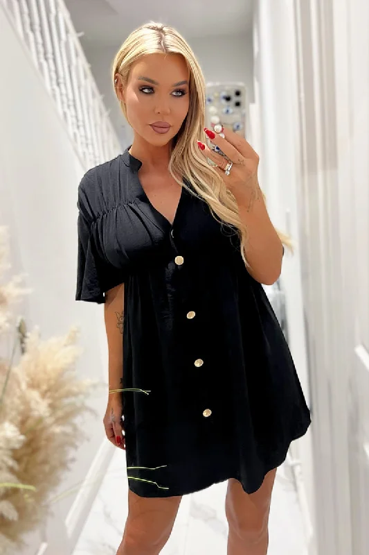 Little Black Women Dress with Sequins for a Glamorous Night OutLittle Black Women Dress with Sequins for a Glamorous Night OutBlack Button Up Ruched Detail Smock V-Neck Dress