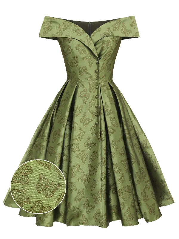 Shift Women Dress with a Simple and Classic Design for Everyday WearShift Women Dress with a Simple and Classic Design for Everyday WearGreen 1950s Off-Shoulder Vintage Dress