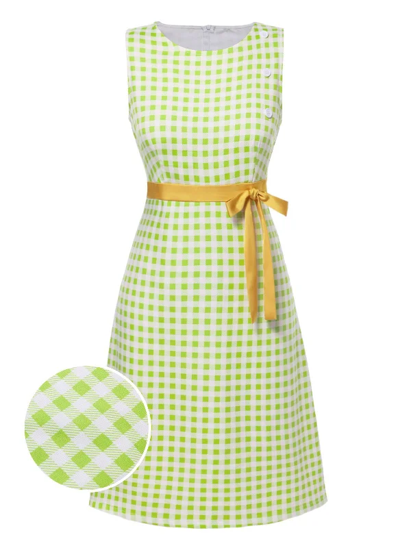 Sleeveless Women Dress in Bright Colors for Summer PartiesSleeveless Women Dress in Bright Colors for Summer PartiesGreen 1960s Waist Tie Gingham Mod Dress