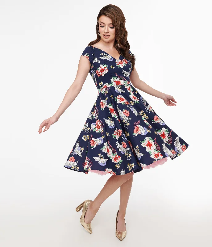 Shift Women Dress with a Simple and Classic Design for Everyday WearShift Women Dress with a Simple and Classic Design for Everyday WearHell Bunny 1950s Navy Floral & Cranes Cotton Swing Dress