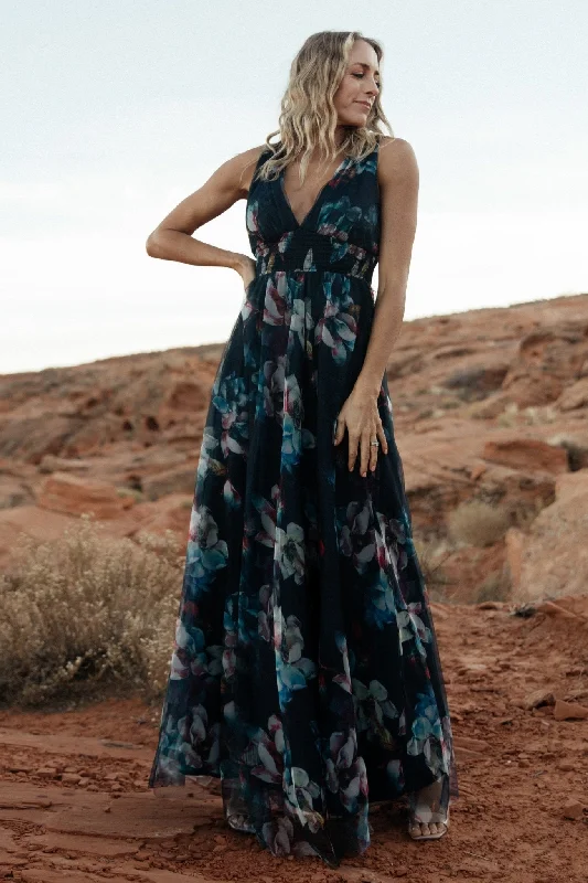 Off - the - Shoulder Women Dress for a Romantic and Feminine LookOff - the - Shoulder Women Dress for a Romantic and Feminine LookKamila Tulle Maxi Dress | Navy Abstract Floral