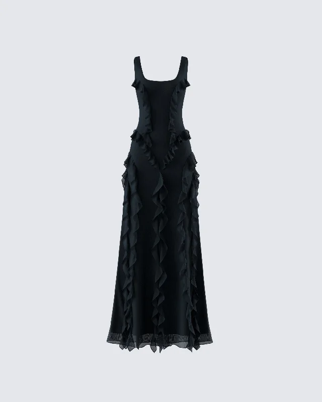 Empire Waist Women Dress to Accentuate the Bust and Conceal the WaistEmpire Waist Women Dress to Accentuate the Bust and Conceal the WaistKatelyn Black Ruffle Maxi Dress