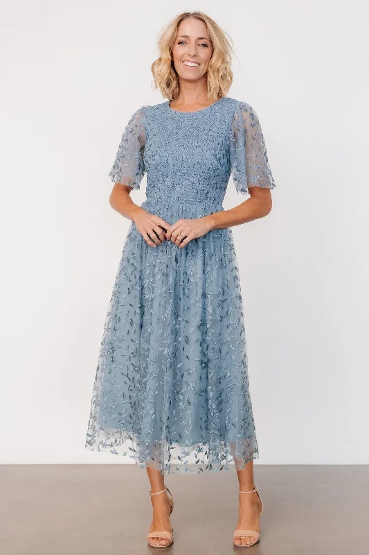 Mermaid - Style Women Dress with a Fitted Silhouette for Special OccasionsMermaid - Style Women Dress with a Fitted Silhouette for Special OccasionsKendra Embroidered Dress | Dusty Blue