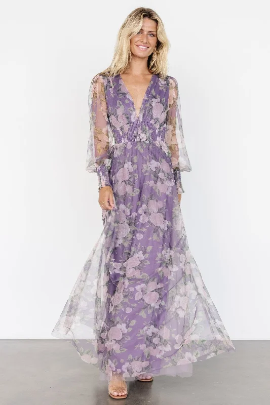 Pleated Women Dress with a Timeless and Elegant TexturePleated Women Dress with a Timeless and Elegant TextureLayla Tulle Maxi Dress | Lavender + Blush Floral