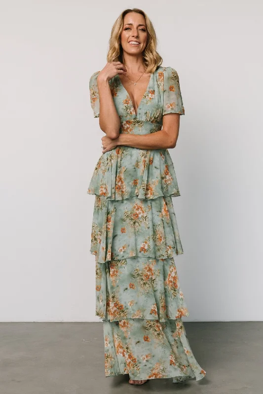 Ruffled Women Dress with Multiple Layers for a Playful and Girly StyleRuffled Women Dress with Multiple Layers for a Playful and Girly StyleMontaigne Ruffle Maxi Dress | Blue Sage Floral