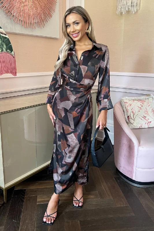 Empire Waist Women Dress to Accentuate the Bust and Conceal the WaistEmpire Waist Women Dress to Accentuate the Bust and Conceal the WaistMulti Abstract Print 3/4 Sleeve Shirt Midi Dress