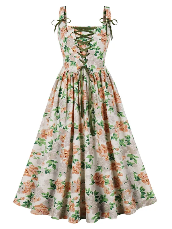 Halter Neck Women Dress to Show Off the Shoulders and NecklineHalter Neck Women Dress to Show Off the Shoulders and NecklineMulticolor 1950s Lace-Up Floral Dress