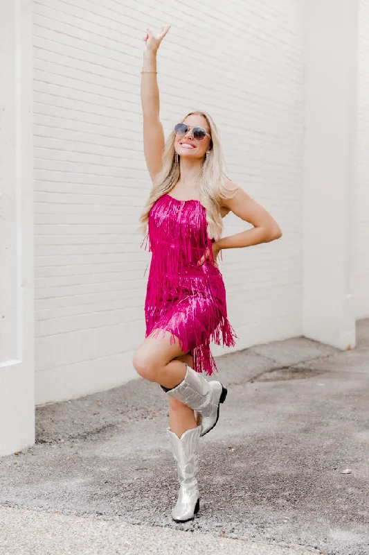 Off - the - Shoulder Women Dress for a Romantic and Feminine LookOff - the - Shoulder Women Dress for a Romantic and Feminine LookJust Ask Me Pink Sequin Fringe Tank Mini Dress FINAL SALE