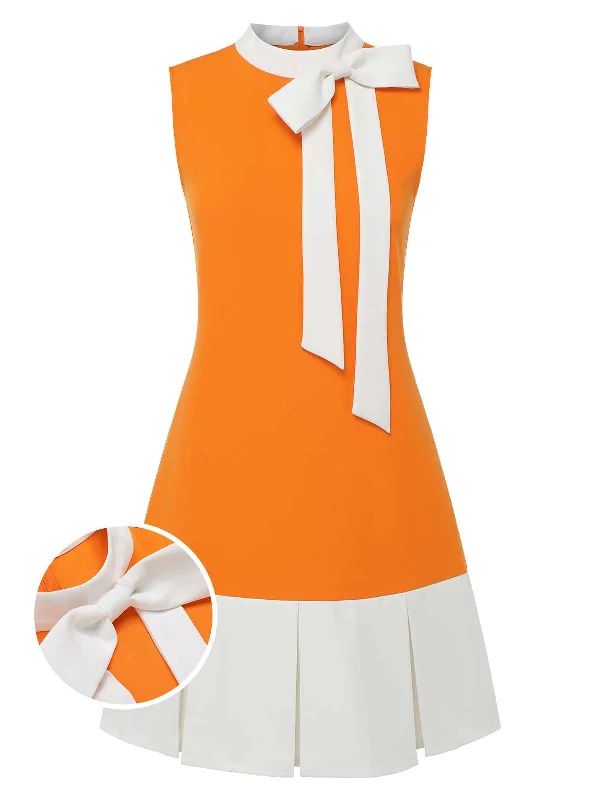 Plus Size Women Dress with a Flattering A - Line Cut for Comfort and StylePlus Size Women Dress with a Flattering A - Line Cut for Comfort and StyleOrange 1960s Crew Bowknot Sleeveless Dress