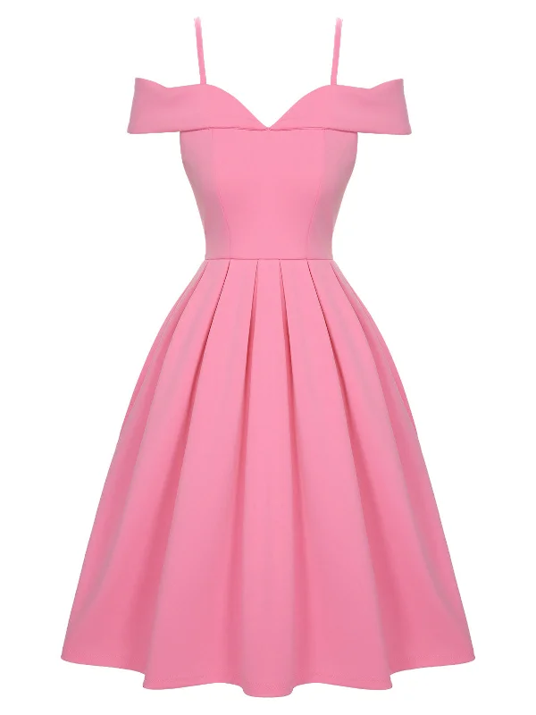 Shift Women Dress with a Simple and Classic Design for Everyday WearShift Women Dress with a Simple and Classic Design for Everyday WearPink 1950s Cold Shoulder Solid Dress