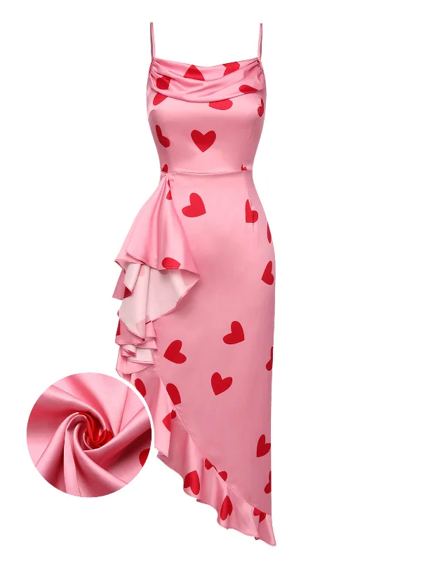 Ball Gown Women Dress with a Full Skirt for a Princess - like LookBall Gown Women Dress with a Full Skirt for a Princess - like LookPink 1960s Heart Cowl Collar Sling Dress