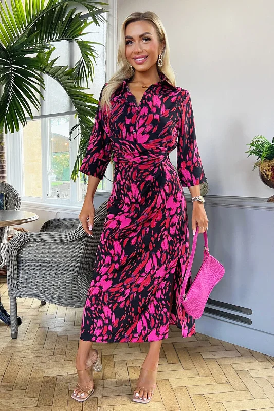 Sleeveless Women Dress in Bright Colors for Summer PartiesSleeveless Women Dress in Bright Colors for Summer PartiesPink And Red Printed Shirt Midi Dress