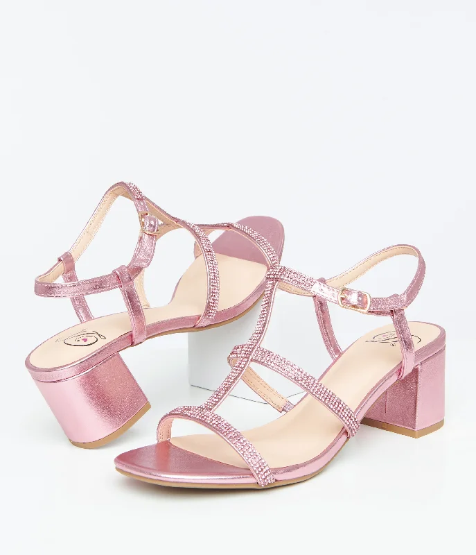 Pleated Women Dress with a Timeless and Elegant TexturePleated Women Dress with a Timeless and Elegant TexturePink Rhinestone Leatherette T-Strap Heels