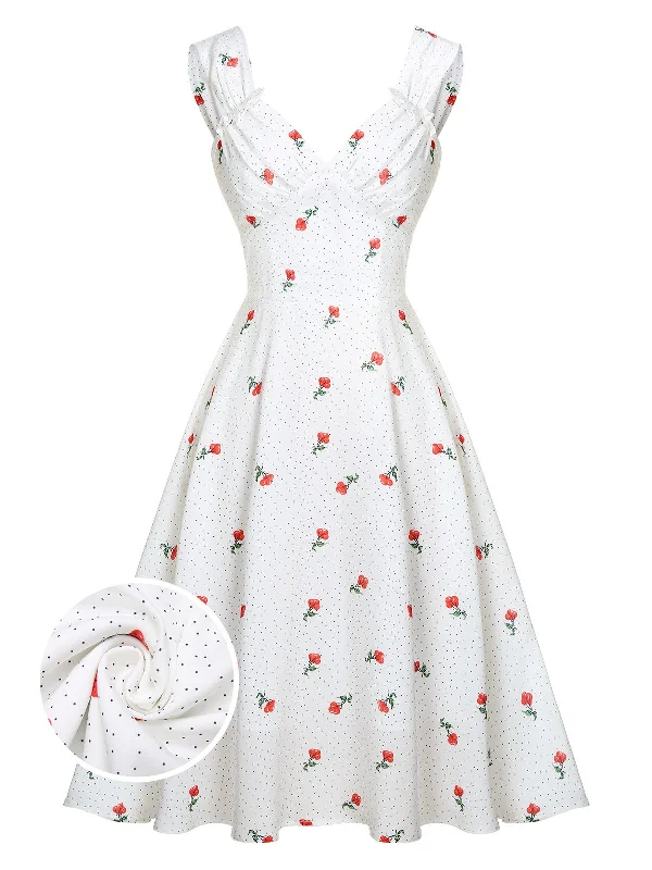 Halter Neck Women Dress to Show Off the Shoulders and NecklineHalter Neck Women Dress to Show Off the Shoulders and NecklineWhite Satin-faux Cherry Polka Dot Dress