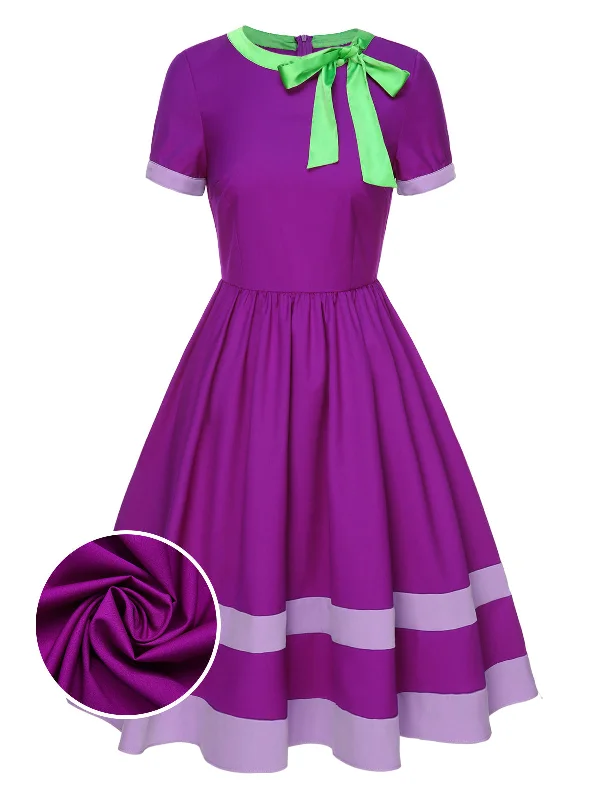 Off - the - Shoulder Women Dress for a Romantic and Feminine LookOff - the - Shoulder Women Dress for a Romantic and Feminine LookPurple 1950s Solid Spliced Tie Neck Dress