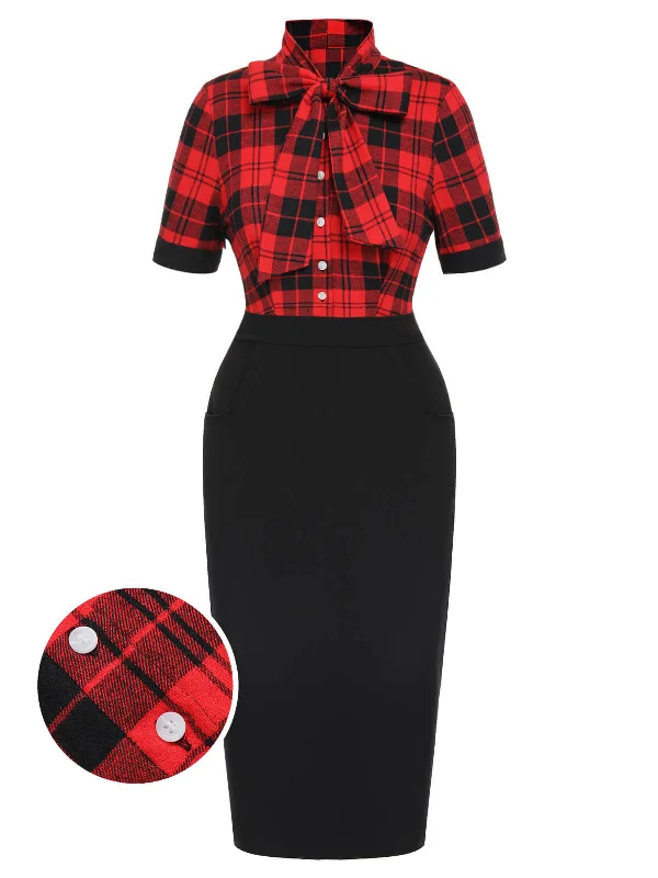 Mermaid - Style Women Dress with a Fitted Silhouette for Special OccasionsMermaid - Style Women Dress with a Fitted Silhouette for Special OccasionsRed & Black 1960s Plaid Bow Collar Pencil Dress