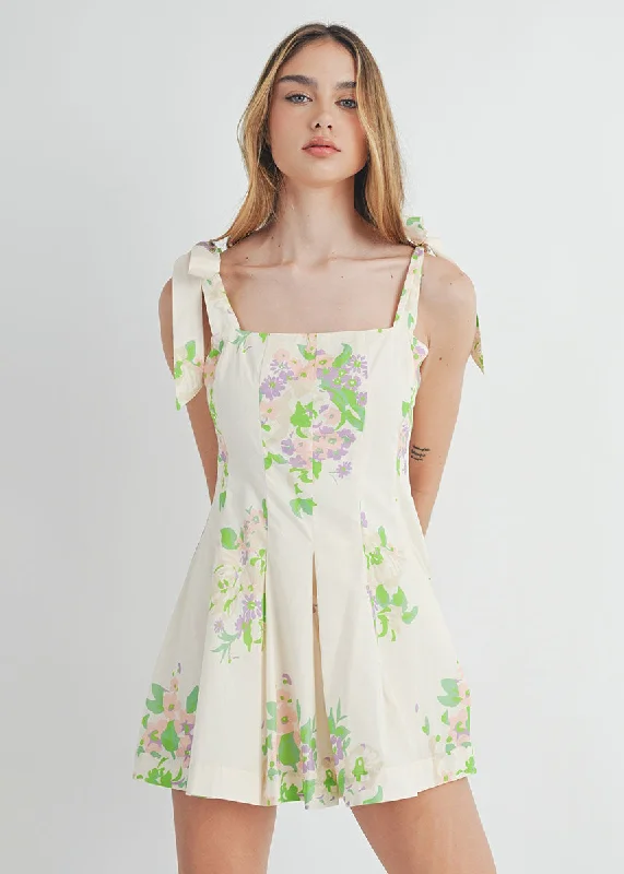 Empire Waist Women Dress to Accentuate the Bust and Conceal the WaistEmpire Waist Women Dress to Accentuate the Bust and Conceal the WaistRen Floral Printed Tie Romper - Cream