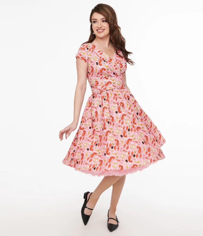 Shift Women Dress with a Simple and Classic Design for Everyday WearShift Women Dress with a Simple and Classic Design for Everyday WearRetrolicious 1950s Pink & Red Lobster Print Cotton Greta Swing Dress