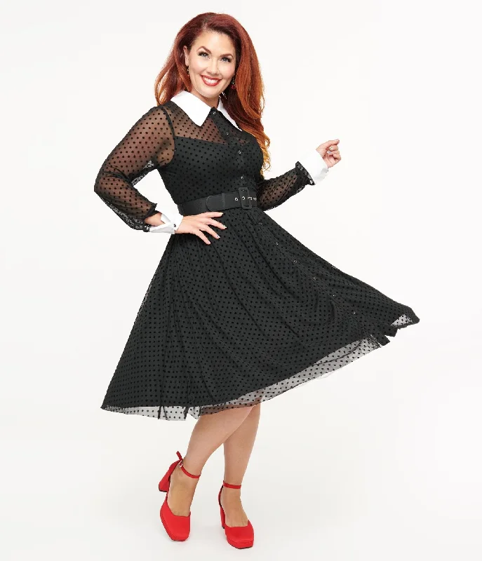 Shift Women Dress with a Simple and Classic Design for Everyday WearShift Women Dress with a Simple and Classic Design for Everyday WearUnique Vintage 1950s Black Polka Dot Tulle Swing Dress