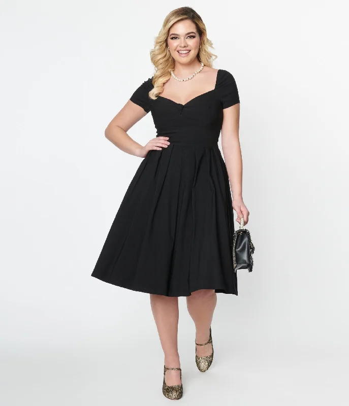 Plus Size Women Dress with a Flattering A - Line Cut for Comfort and StylePlus Size Women Dress with a Flattering A - Line Cut for Comfort and StyleUnique Vintage Black Sweetheart Midge Swing Dress