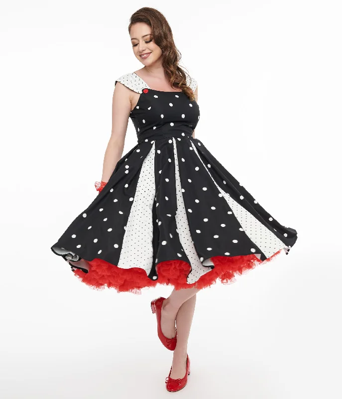 Ball Gown Women Dress with a Full Skirt for a Princess - like LookBall Gown Women Dress with a Full Skirt for a Princess - like LookUnique Vintage Black & White Polka Dot Stripe Swing Dress